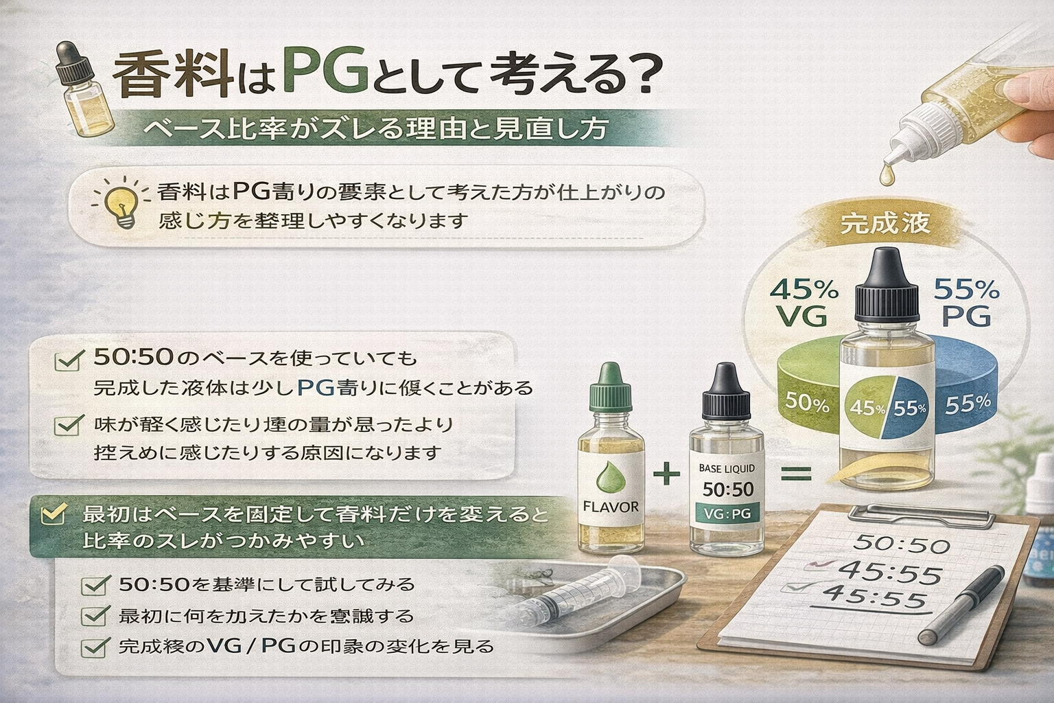 香料はPGとして考える？ベース比率がズレる理由と見直し方