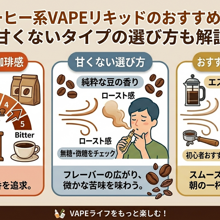 コーヒー系VAPEリキッドのおすすめは？甘くないタイプの選び方も解説