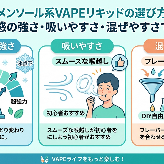 メンソール系VAPEリキッドの選び方｜清涼感の強さ・吸いやすさ・混ぜやすさで選ぶ