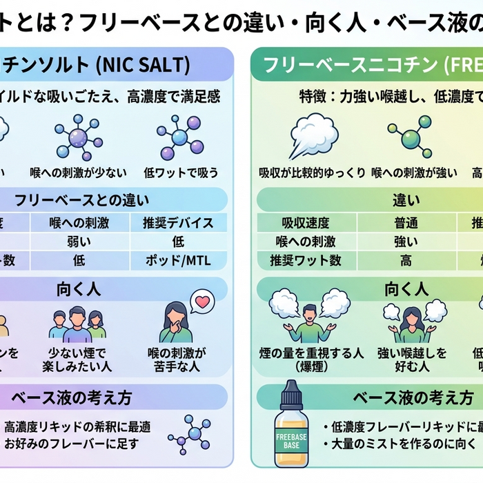 ニコチンソルトとは？フリーベースとの違い・向く人・ベース液の考え方を解説